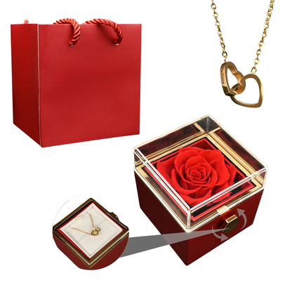Preserved Rose Engraved Necklace with Your Names