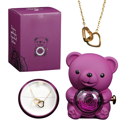Rose Bear with Necklace – Engraved with Your Names