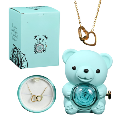 Rose Bear with Necklace – Engraved with Your Names